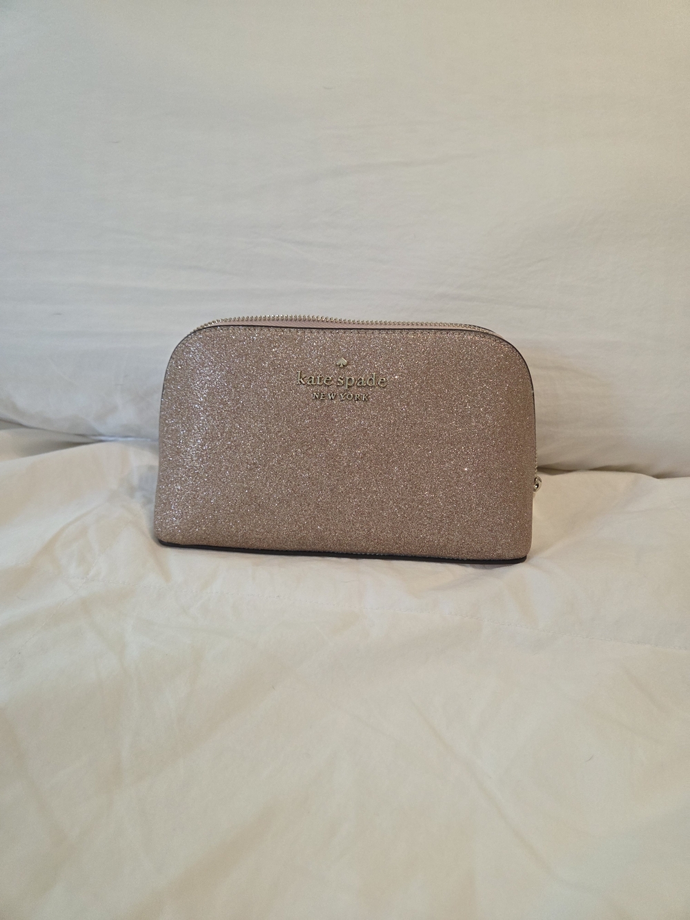 Kate Spade Glitter Cosmetic Pouch in Rose Gold